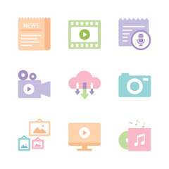 Media icons such as newspapers, videos, images, etc.
