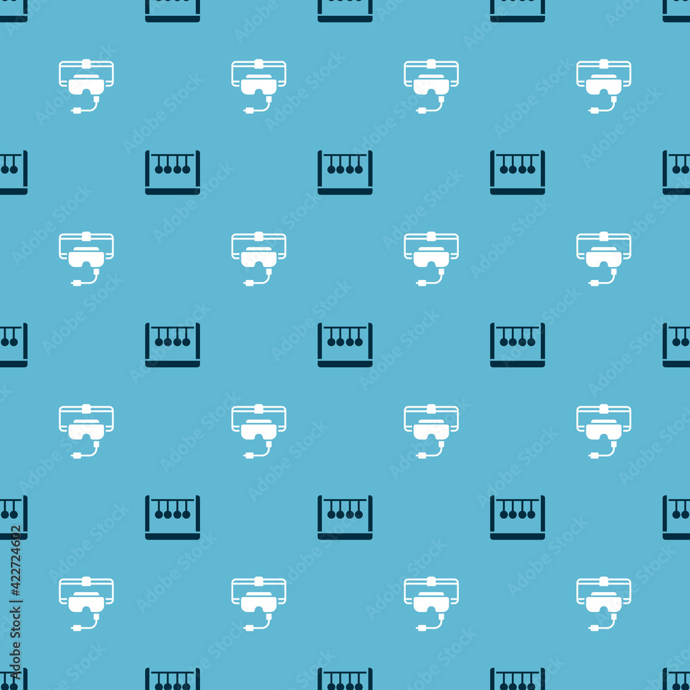 Poster set pendulum and virtual reality glasses on seamless pattern. vector