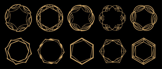 Set of decorative frames. Geometric ornaments. Round pattern. Circle shapes. Design background for invitations and holiday cards.