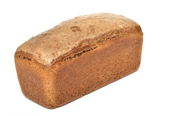 Loaf of black bread on a white background..