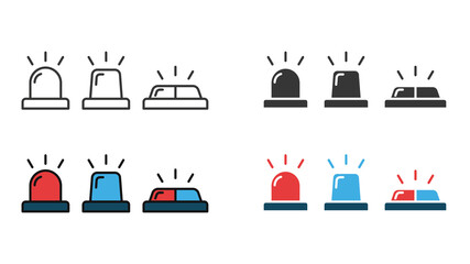 Siren. Flashing lights icons set. Siren for police, ambulance or fire truck. Emergency signals. Vector illustration