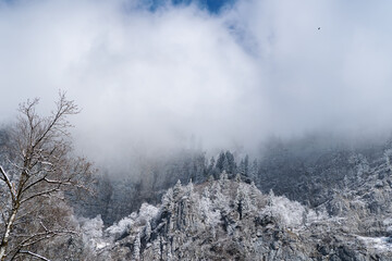 Obraz na płótnie Canvas Panoramic view of beautiful mountain landscape in the Swiss Alps. Winter landscape. Switzerland, Europe