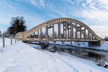 Most Sokolovskych hrdinu bridge in Karvina city in Czech republic during winter