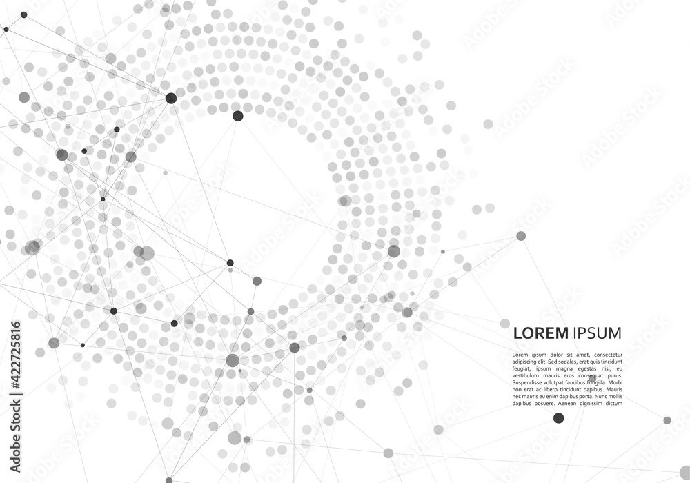 Poster lots gray circles gray lines. communication science and technology background. vector illustration