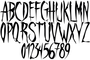 Gothic font - stylized horror gothic alphabet , letter and number