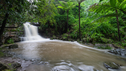 Strong flow at Lilly Pilly waterfall after rain, Lane Cove, NSW, Australia.