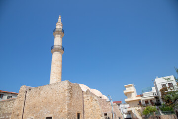 Old masonry of a mosque whit blue sky in rethymnon, kreta