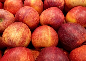 a close-up with many Red Delicious apples