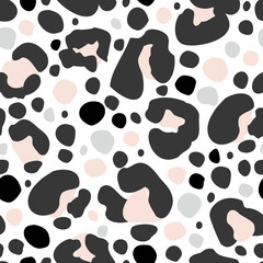 Animal print skin seamless pattern. Leopard spotted fur imitation in cartoon style