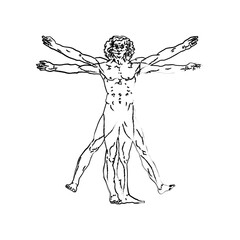 line expressiv, Stylized sketch of the Vitruvian man or Leonardo's man. Homo vitruviano vector illustration based on Leonardo da Vinci art