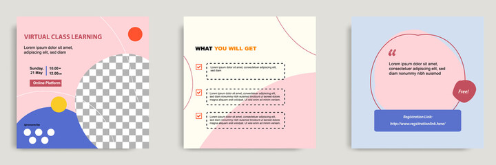 Set bundle collection colorful abstract background of social media post template. Layout for online live webinar, conference, training, seminar, course, and learning video.