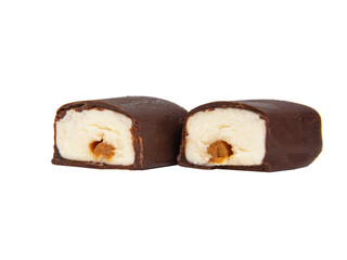 Chocolate glazed curd bar isolated on the white background