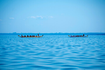 Kayak. The Dragon. Relaxation. Sport. The sun. Blue sky.  Scenery. Sea. Ocean. Blue water.