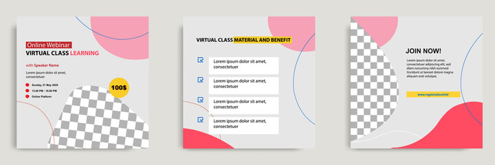 Set bundle collection colorful abstract background of social media post template. Layout for online live webinar, conference, training, seminar, course, and learning video.