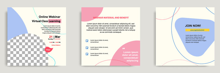 Set bundle collection colorful abstract background of social media post template. Layout for online live webinar, conference, training, seminar, course, and learning video.