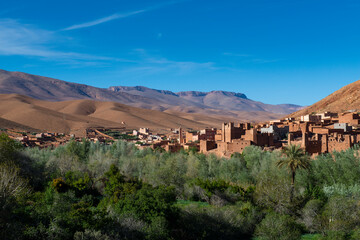 Fototapeta na wymiar View of a traditional village along the Dades Valley, in Morocco.