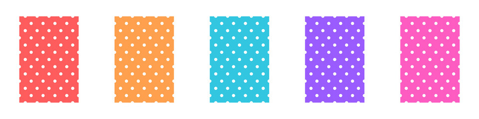 Patterns with polka dots of different colors isolated on white background. Dot pattern set. Vector illustration. - obrazy, fototapety, plakaty