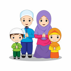 Happy Muslim family in colorful theme