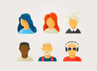 Different vector characters in 3d style illustration. Six person