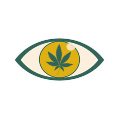 Marijuana overdose. Human yellow eye. Acute cannabis intoxication. Harmful to the brain and body. Trending colors. Vector graphics.