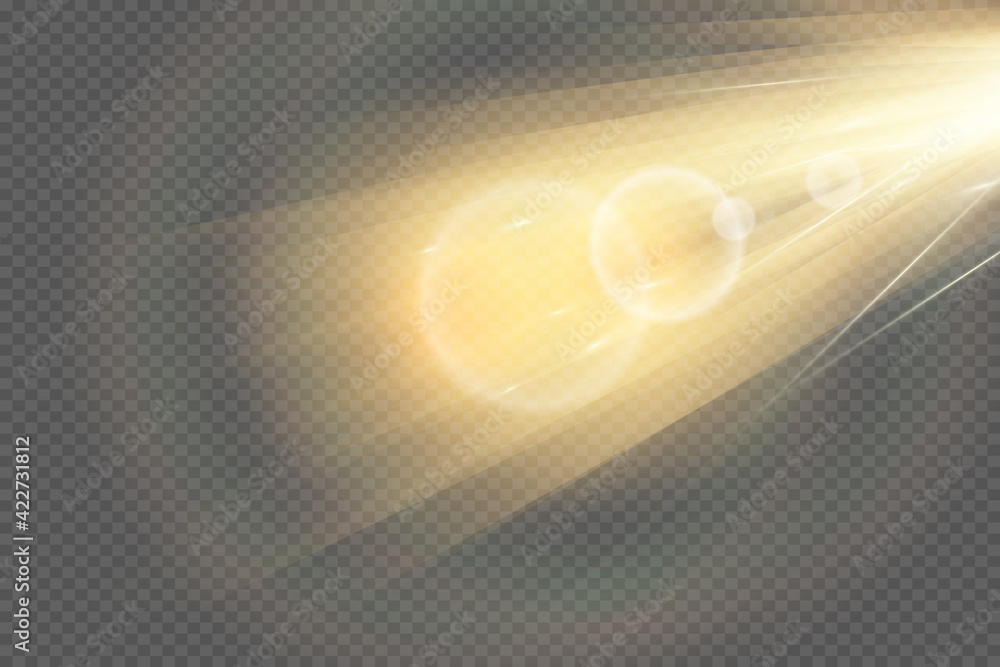 Wall mural light flare special effect with rays of light and magic sparkles. glow transparent vector light effe