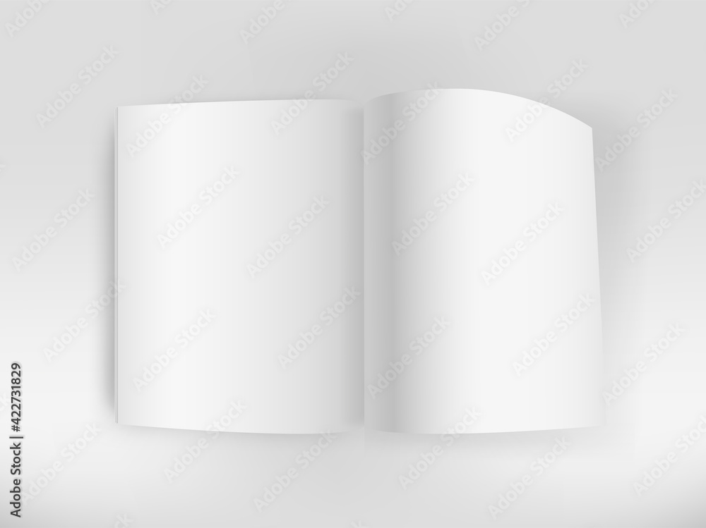 Poster white open book on white table vector mockup