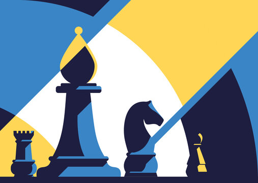 Banner template with different chess pieces. Strategy concept art in flat design.