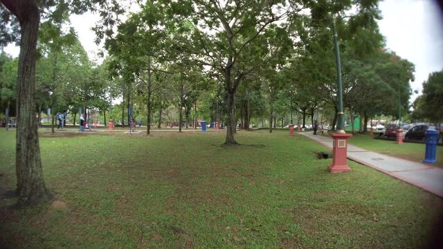 Walking on the grass in Taman Tasik Cempaka, a major attraction to local citizens during the weekend morning. Photo may contain noise due to low light.