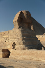 The Sphinx and the Great Pyramid of Giza, at Cairo, Egypt.