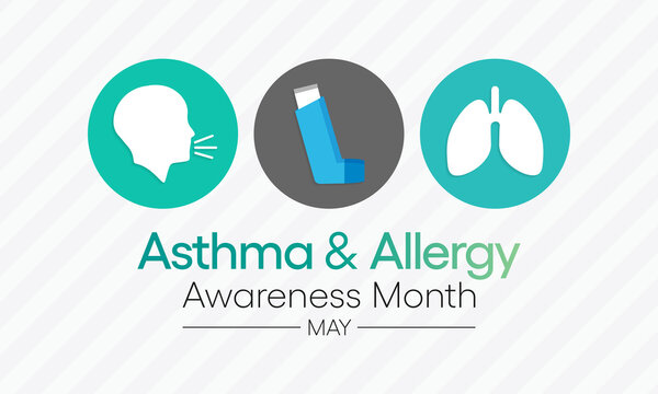 Vector illustration on the theme of asthma and allergy awareness month observed each year in May. people may have allergic asthma if they have trouble breathing during allergy season.