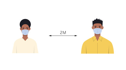 People wearing medical masks maintain social distance. Social distancing. Coronavirus concept. Vector illustration in flat style