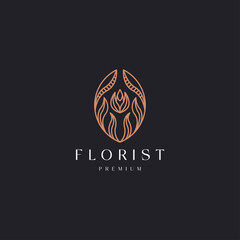 Luxurious Floral with line style logo icon design template. Flower, florist, nature, leaf, beauty, spa, cosmetic, yoga, gradient flat modern vector illustration