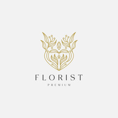 Luxurious Floral with line style logo icon design template. Flower, florist, nature, leaf, beauty, spa, cosmetic, yoga, gradient flat modern vector illustration