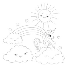 cute unicorn - coloring  book character, isolated from background