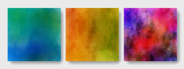 Watercolor background squares layouts for social media, brush design canvas vector graphic, modern vivid colors