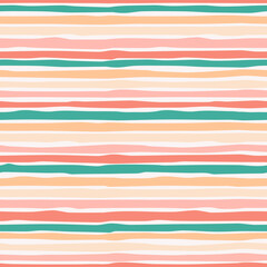 Seamless repeating pattern with hand drawn multicolored wavy stripes with ragged edges