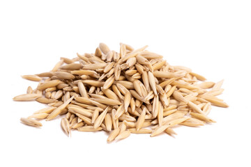 Oats are isolated against a white background. raw ingredients. vegetarian food