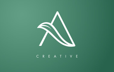 Elegant A letter Leaf Logo Design with Outline Monogram Style Flat and Minimalist Vector