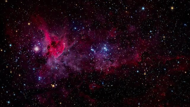 Loop Space Flight deep space exploration travel to The Great Carina Nebula. 4K 3D loop space exploration to The Carina Nebula NGC 3372 or the Grand Nebula, Great Carina Nebula. Furnished by NASA image