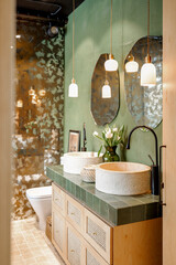 Bathroom interior in natural boho style