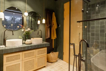 Fotobehang Boho Bathroom interior in natural boho style  © rh2010