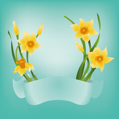 Spring flowers daffodils frame with banner for lettering