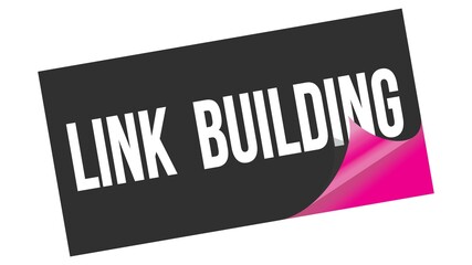 LINK  BUILDING text on black pink sticker stamp.