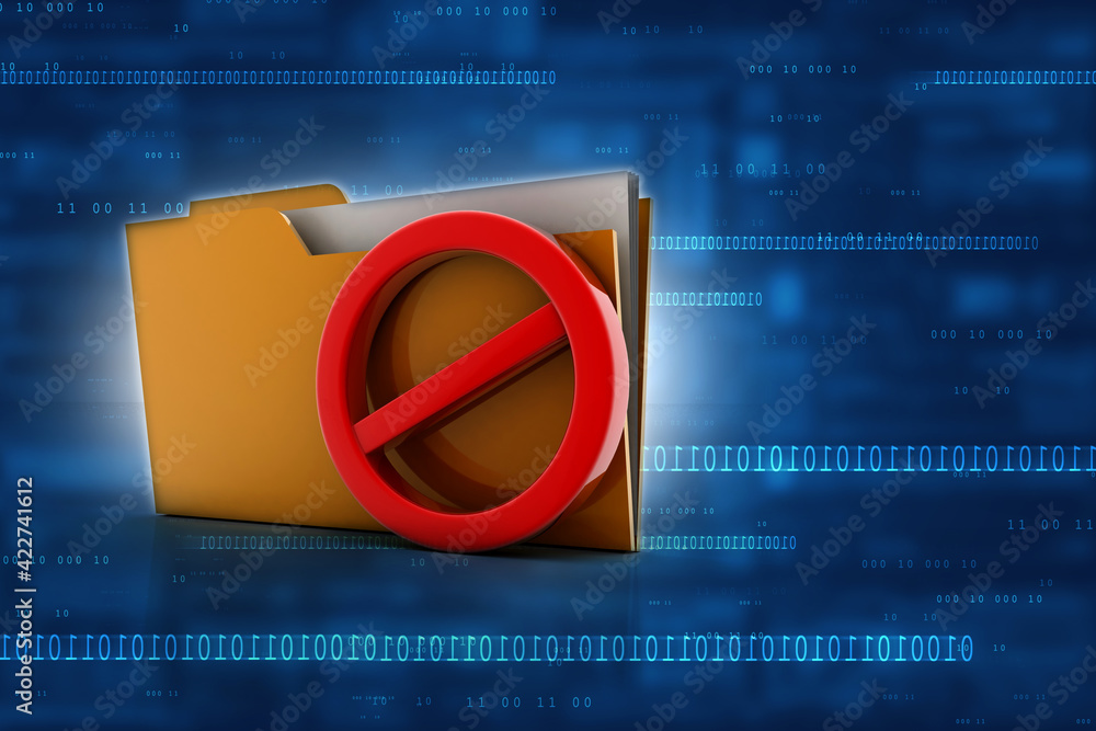 Poster 3d rendering red stop symbol and yellow folder