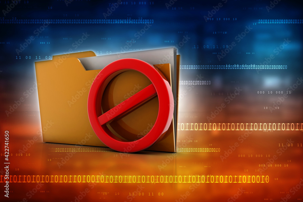 Poster 3d rendering red stop symbol and yellow folder