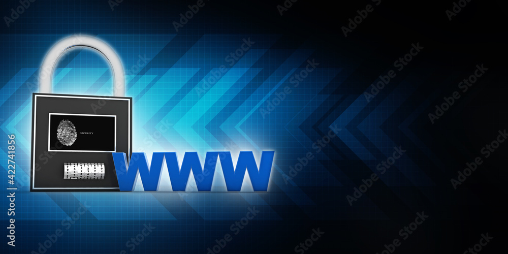 Poster 3d rendering padlock with www
