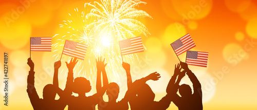 USA flag on fireworks background. American holidays