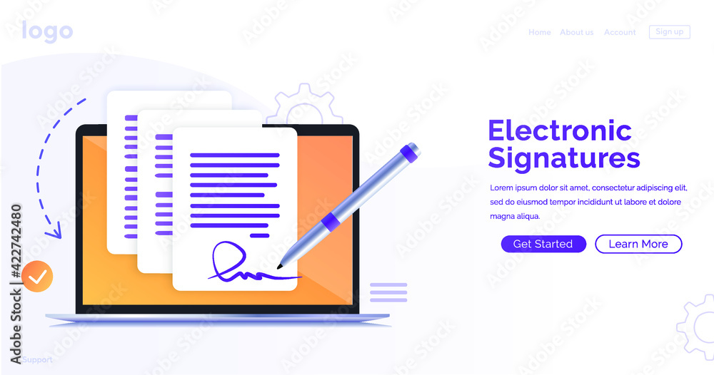 Poster electronic contract or digital signature concept in vector illustration. signing an electronic contr