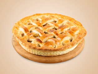 Delicious baked sweet pie on desk