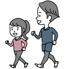 ウォーキングする親子イラスト素材